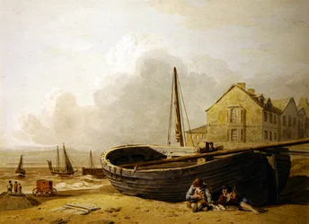 Een vissersboot op het strand van Hastings