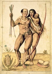 Een inheems Amerikaanse familie, ca. 1585-87