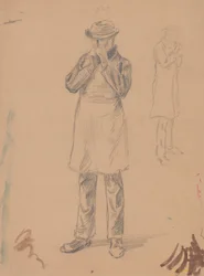 Karikatuur van zichzelf en van E. A. Abbey (recto); Twee studies van een staande man (verso)