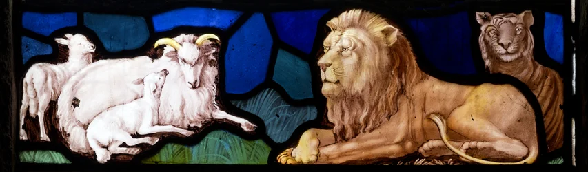 Lammetjes en leeuwen, Te Deum, oostelijk raam, ca. 1888