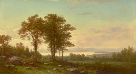 Rivierlandschap met schapen 1877