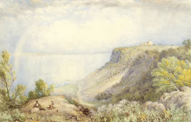 Uitzicht op de Hudson River vanaf de Palisades, New York, met Regenboog, 1873
