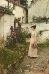 Bloemen verzamelen in een tuin in Devonshire