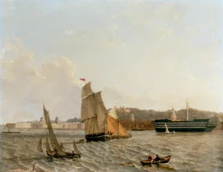 Uitzicht over de Theems op Greenwich met Greenwich Hospital