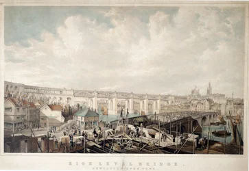 High Level Bridge, Newcastle upon Tyne, gegraveerd door George Hawkins (1819-52)