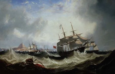 Schepen bij Gibraltar in zware zee