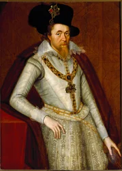 Portret van Jacobus I van Engeland en VI van Schotland, Ridders van de Orde van de Kousenband, ca. 1610