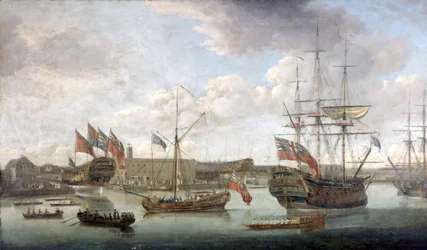Lancering bij Deptford Dockyard, ca. 1750