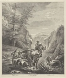 Herders met vee op een bergpad