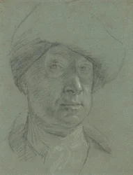 Zelfportret met stoffen hoed