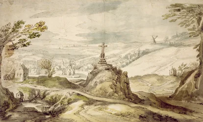 Bergachtig Landschap met een Kruis