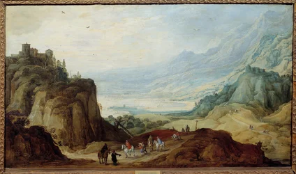 Landschap van de Alpen. Schilderij door Josse II Momper (1564 - 1635)