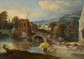 Dorp Landschap met een Brug, circa 1620s