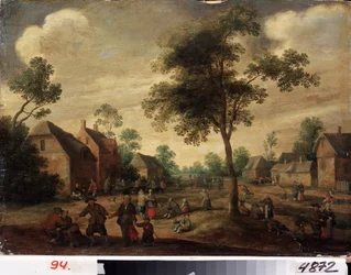 Dorpsfeest. Landschap van het Nederlandse platteland. Schilderij van Jost Cornelisz Droochsloot (1586-1666)