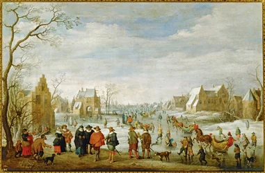 Winterlandschap met schaatsers ... (schilderij op doek)