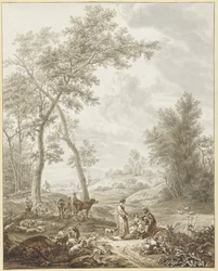Jakob met Rachel en Lea in landschap