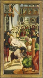Sainte Agathe op de brandstapel - De Verbranding. Vleugel van het Sint-Agatha-altaar - Greimold, Joerg (Jorg) (ca. 1500-na 1540) - 1523 - Olie op hout - 109x57 - Stadtmuseum Weilheim