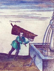 Een leerling die water haalt uit een fontein (detail)