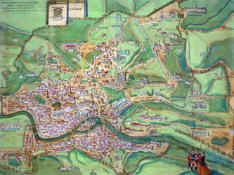 Kaart van Rome, uit „Civitates Orbis Terrarum“ van Georg Braun (1541-1622) en Frans Hogenberg (1535-90), 1570