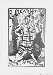Een clown die met één hand op zijn heup staat en een olifant die van achteren naar buiten kijkt..., ca. 1880-1910