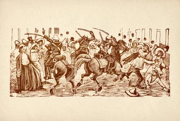 José Guadalupe POSADA (1852-1913): demonstratie in Mexico zwaar onderdrukt door de politie tijdens de dictatuur van Diaz (Jose de la Cruz Porfirio Diaz Mori