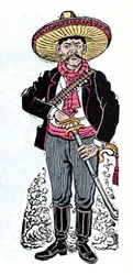 Mexicaanse Revolutie (1910-1920) - Salazar Amador, revolutionair volgeling van Emiliano Zapata - Houtsnede door Jose Guadalupe Posada (1852-1913)