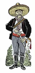 Portret van Amador Salazar tijdens de Mexicaanse revolutie van 1910. Houtsnede door Jose Guadalupe Posada (1852-1913).