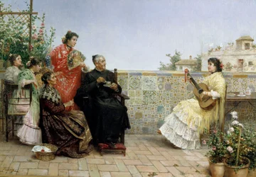 Bezoek van de priester,19e eeuw (olieverfschilderij)