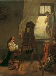 De ingeslapen schilder in het atelier