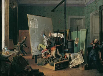 Komische scène in het atelier