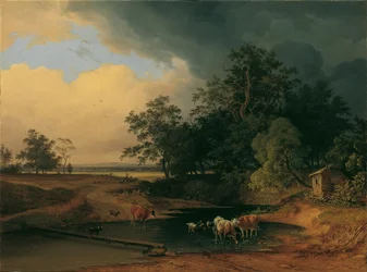 Oeverlandschap bij Avondstemming