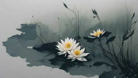 inkt schilderij: Waterlelies 01