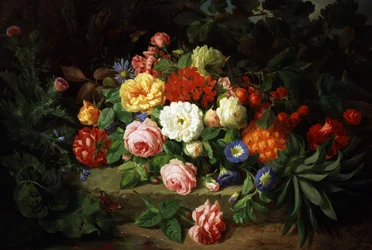 Stilleven van zomerbloemen (rozen, primula