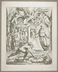 De strijd tussen de duivel en Franciscus van Assisi om de ziel van Guido da Montefeltro, plaat drie uit Darstellungen aus Dante