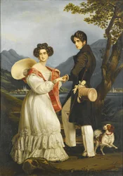 Hertog Maximiliaan Jozef in Beieren en Ludovika van Beieren bij Schloss Tegernsee
