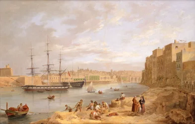 H.M.S. Champion afgemeerd voor Port St. Angelo, Malta