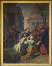 De opstanding van de zoon van de weduwe van Naim. Olie op doek door Jacques Chabord (1786-1848). Schip van de kathedraal van Sens