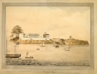Uitzicht op Bance Island, Sierra Leone, Afrika, ca. 1805