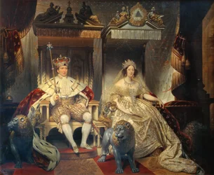 Christiaan VIII (1786-1848) en koningin Caroline Amalie (1796-1881) in kroningsgewaden