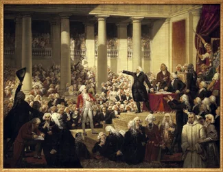 Franse Revolutie: Honore Gabriel (Honore-Gabriel) Riqueti, Graaf van Mirabeau (1749-1791) voor Monsieur de Henri Evrard (Henri-Evrard), Markies van Dreux Breze (Dreux-Breze) (1762-1829) bij de Vergadering van Afgevaardigden, 23 juni