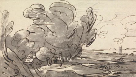 Bomen met een Verre Kerk aan de Rechterkant