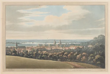 Uitzicht op Greenwich en de rivier, 1795 (aquatint)