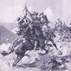 De vangst van veldkornet Swanepool, illustratie uit Na Pretoria: De Guerrillaoorlog, 1902