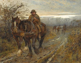 Vermoeide beesten keren terug van de ploeg, 1894