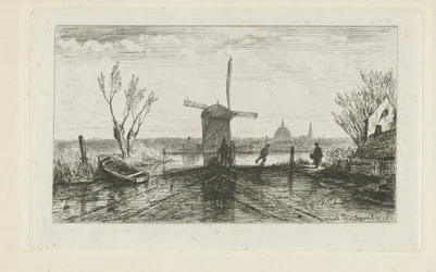 Schaatsenrijder bij een molen