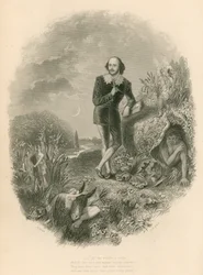 Portret van Shakespeare, met verschillende van zijn creaties