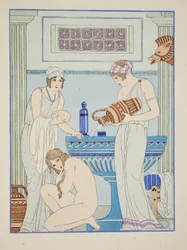 Water over de patiënt gieten, illustratie uit De werken van Hippocrates, 1934