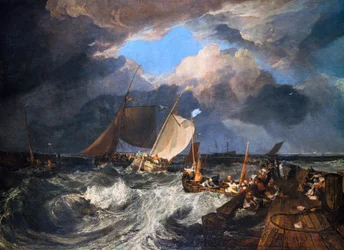 Calais Pier met Franse Poissards die zich voorbereiden op zee: een Engels pakket arriveert, 1803