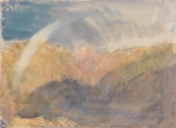 Crichton Castle met een regenboog; kleurstudie