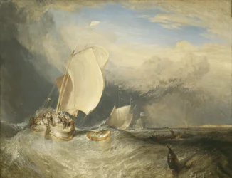 Vissersboten met vishandelaren die onderhandelen over vis, 1837-38